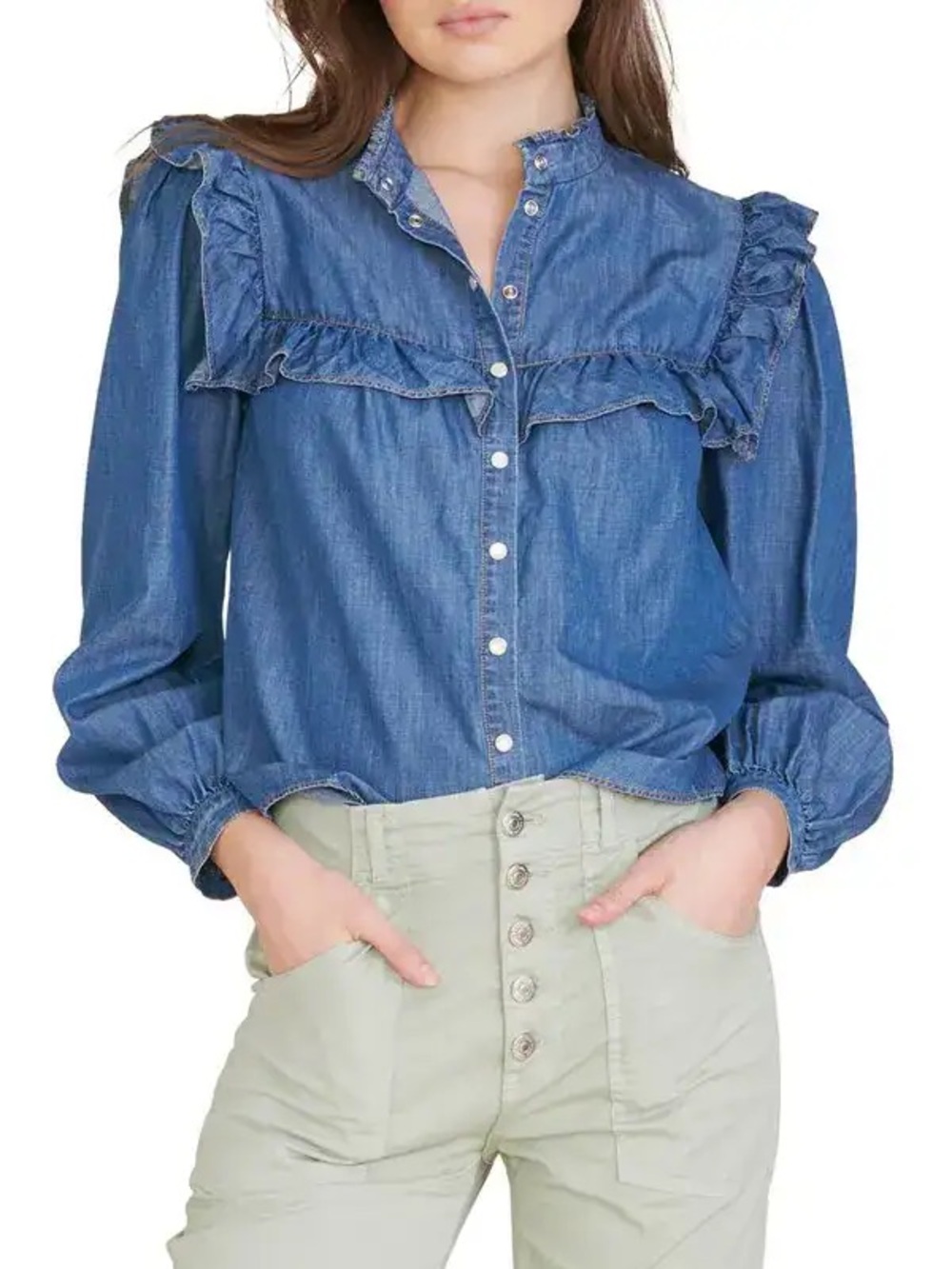 Veronica Beard Tes Ruffle Chambray Shirt - Picture 1 of 2
